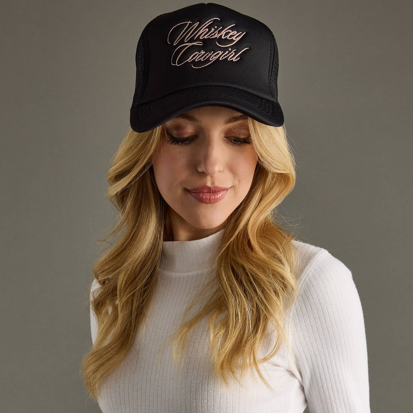 Black Whiskey Cowgirl Trucker Hat