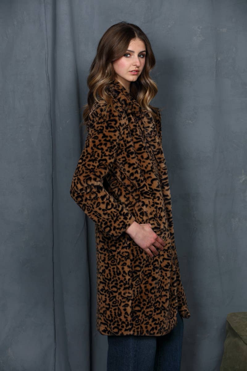 Printed Soft Faux Fur Overcoat