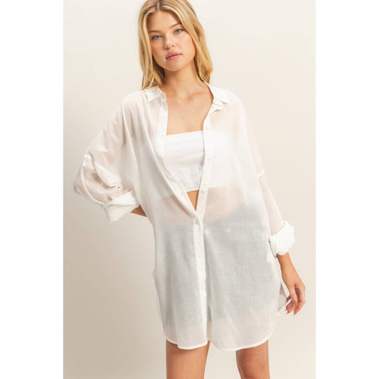 The Blake Cotton Voile Button Down Tunic Shirt