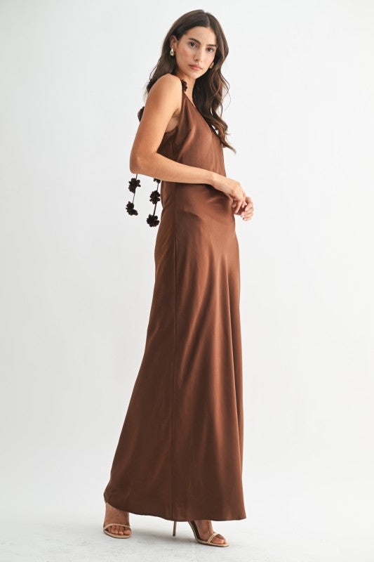The Valencia Satin Gown With Floral Detail