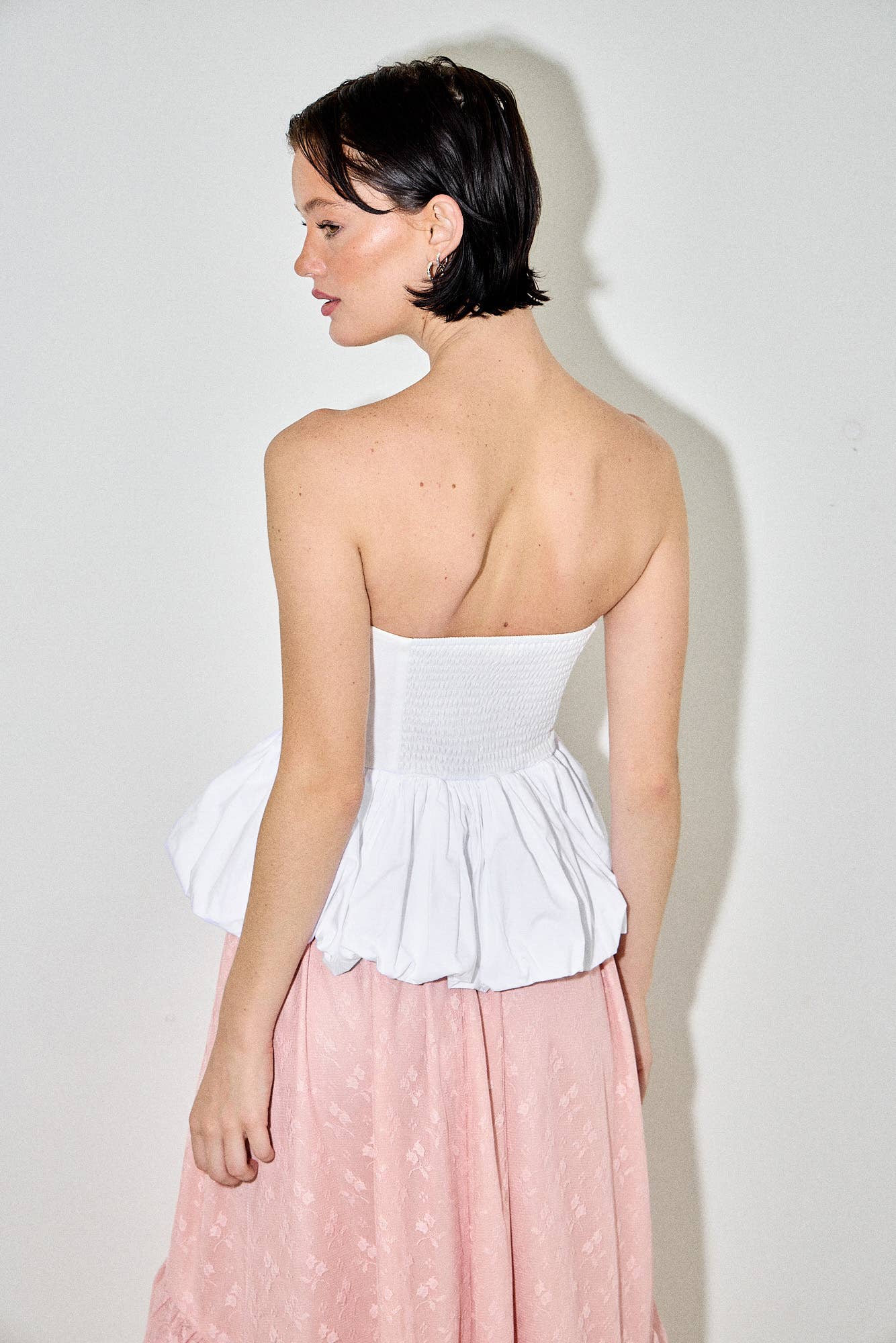 White Ruffle Peplum Tube Top