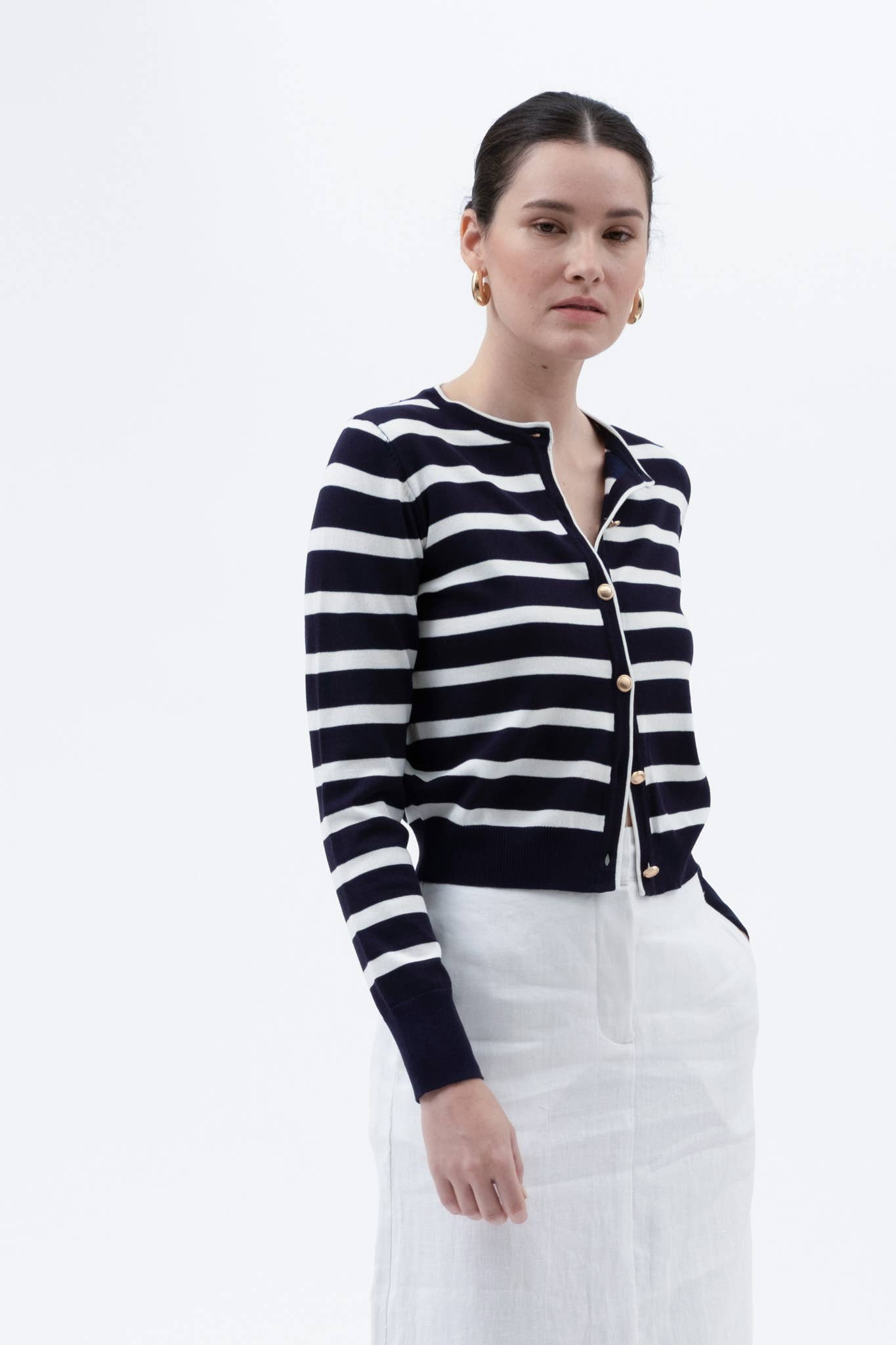 The Emily Navy Stripe Cardigan with Gold Buttons