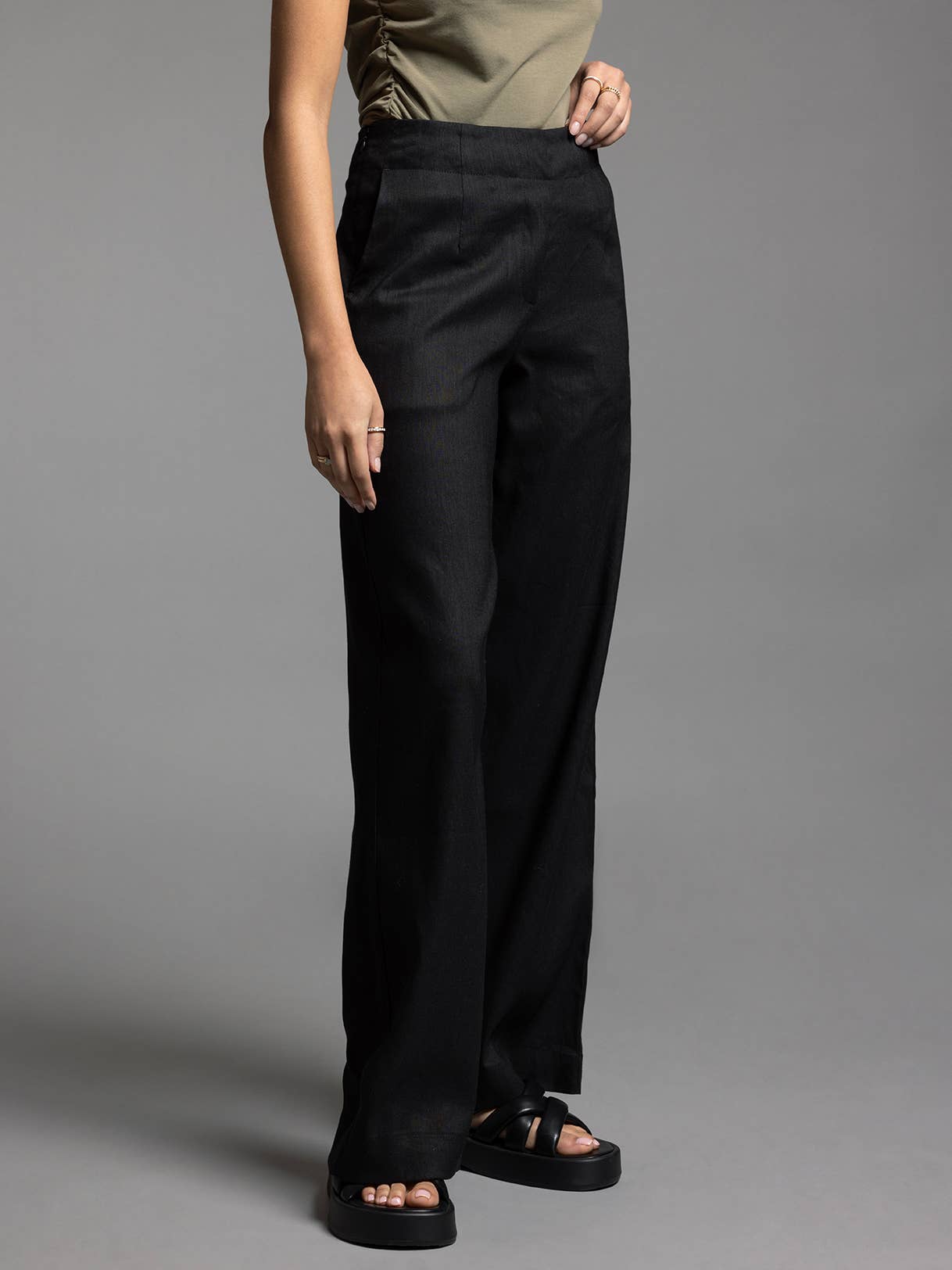 The Jane Straight Cut Linen Pants in Black or Oatmeal