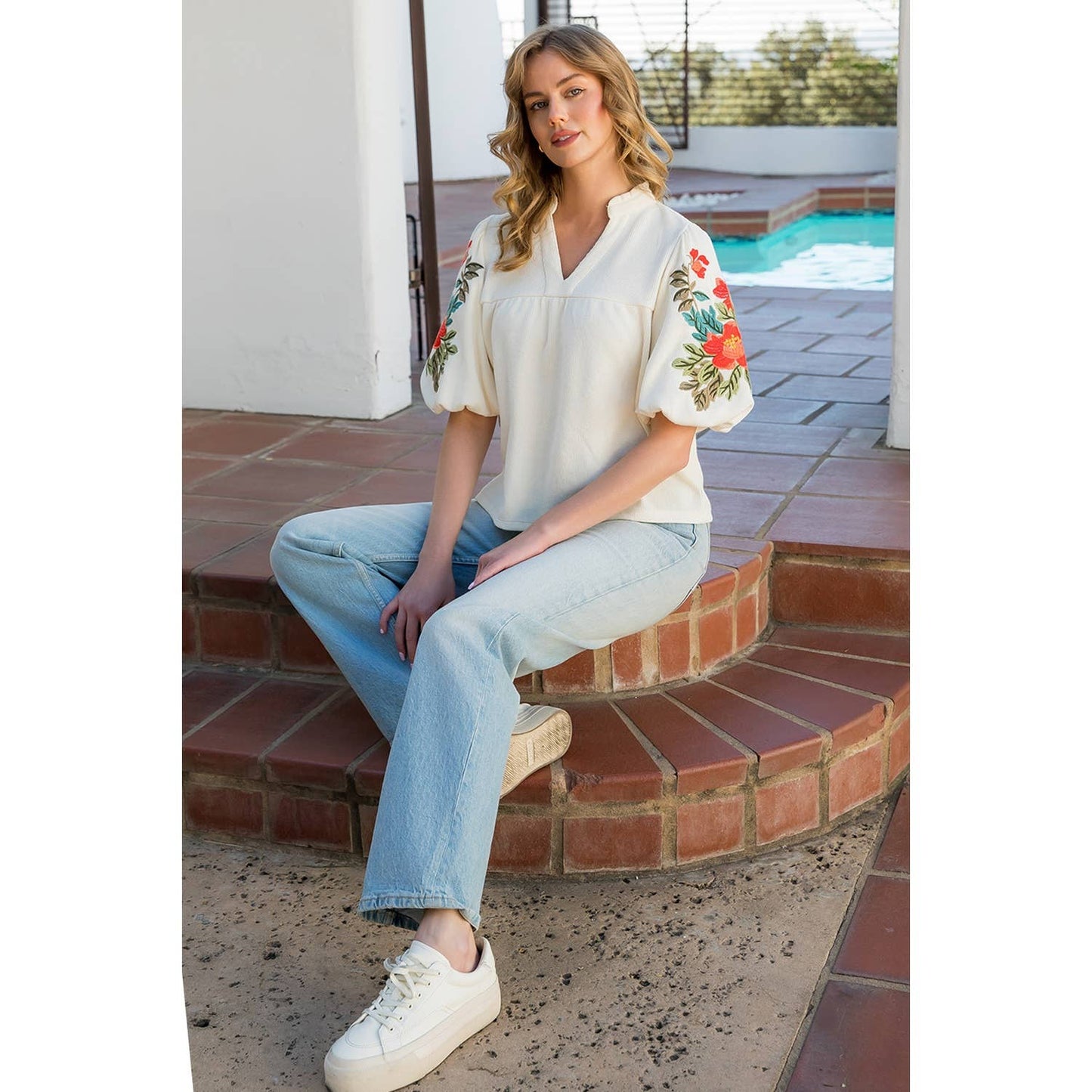 The Lily Floral Embroidered Puff Sleeve Top