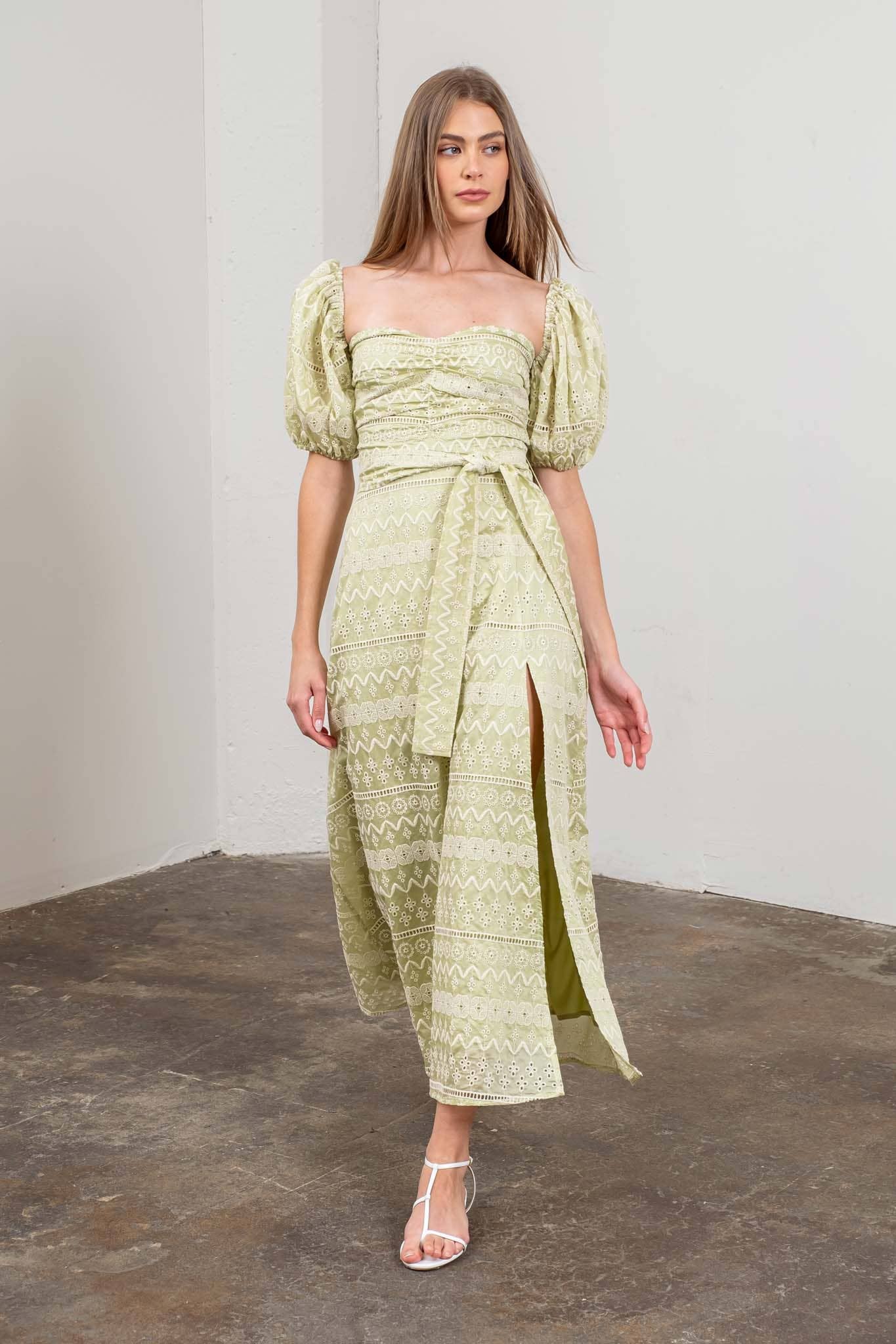 The Sage Sweetheart Puff Sleeve Dress