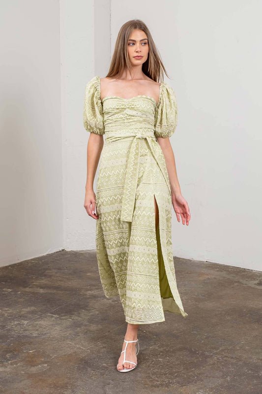 The Sage Sweetheart Puff Sleeve Dress