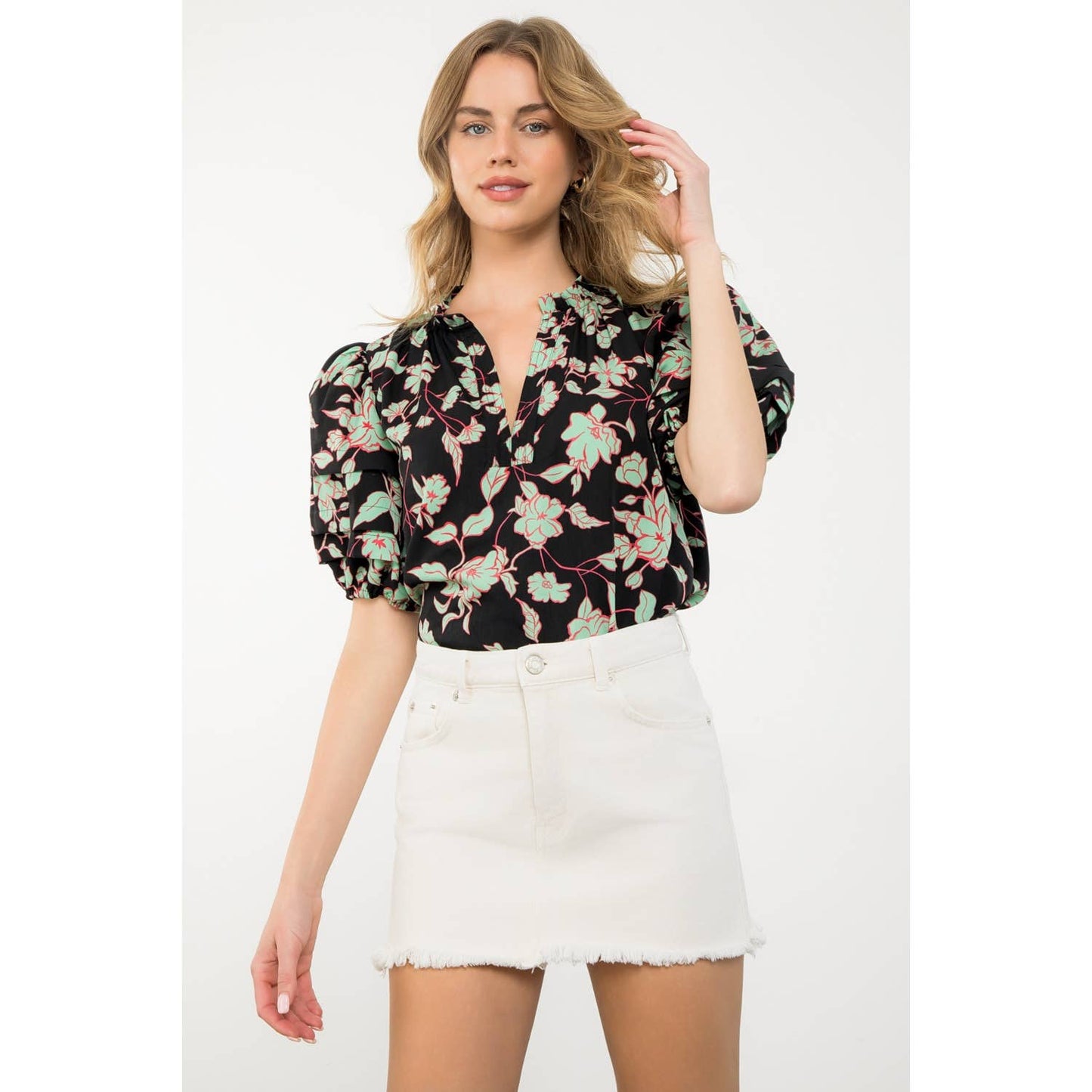 The Carolyn Puff Sleeve Flower Print Top