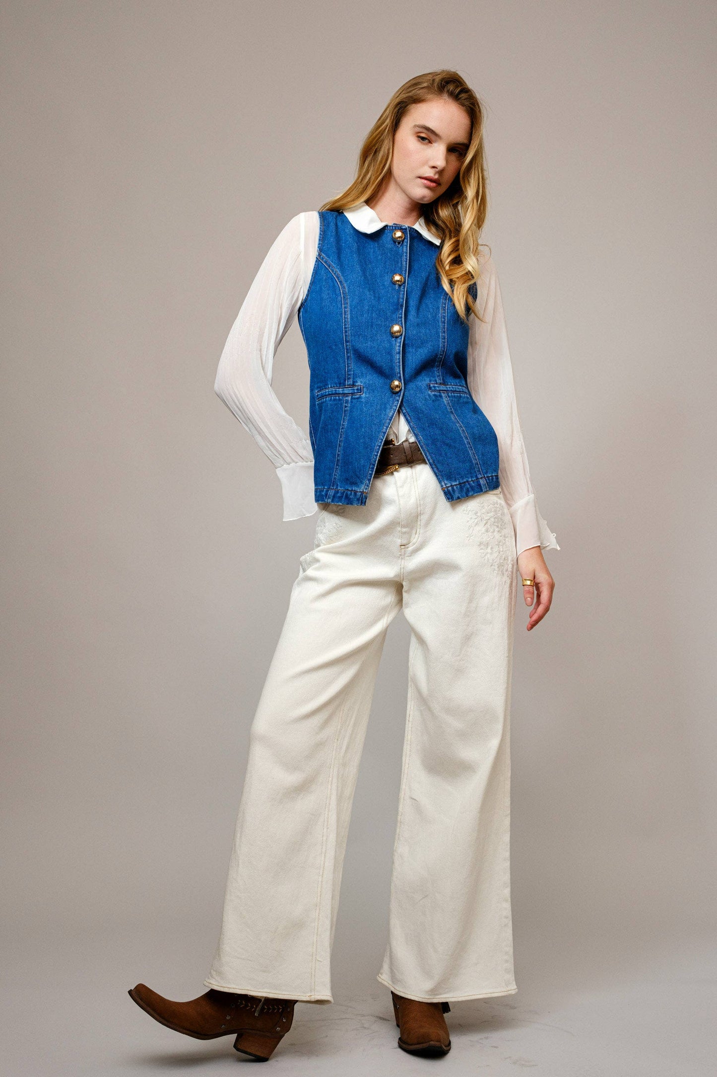 The Jaden Gold Button Denim Vest
