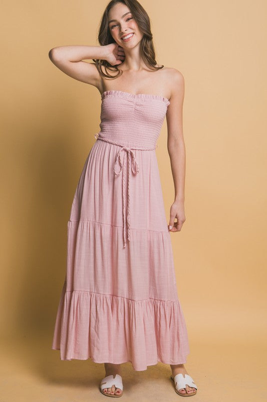The Shannon Smocked Strapless Maxi Dress