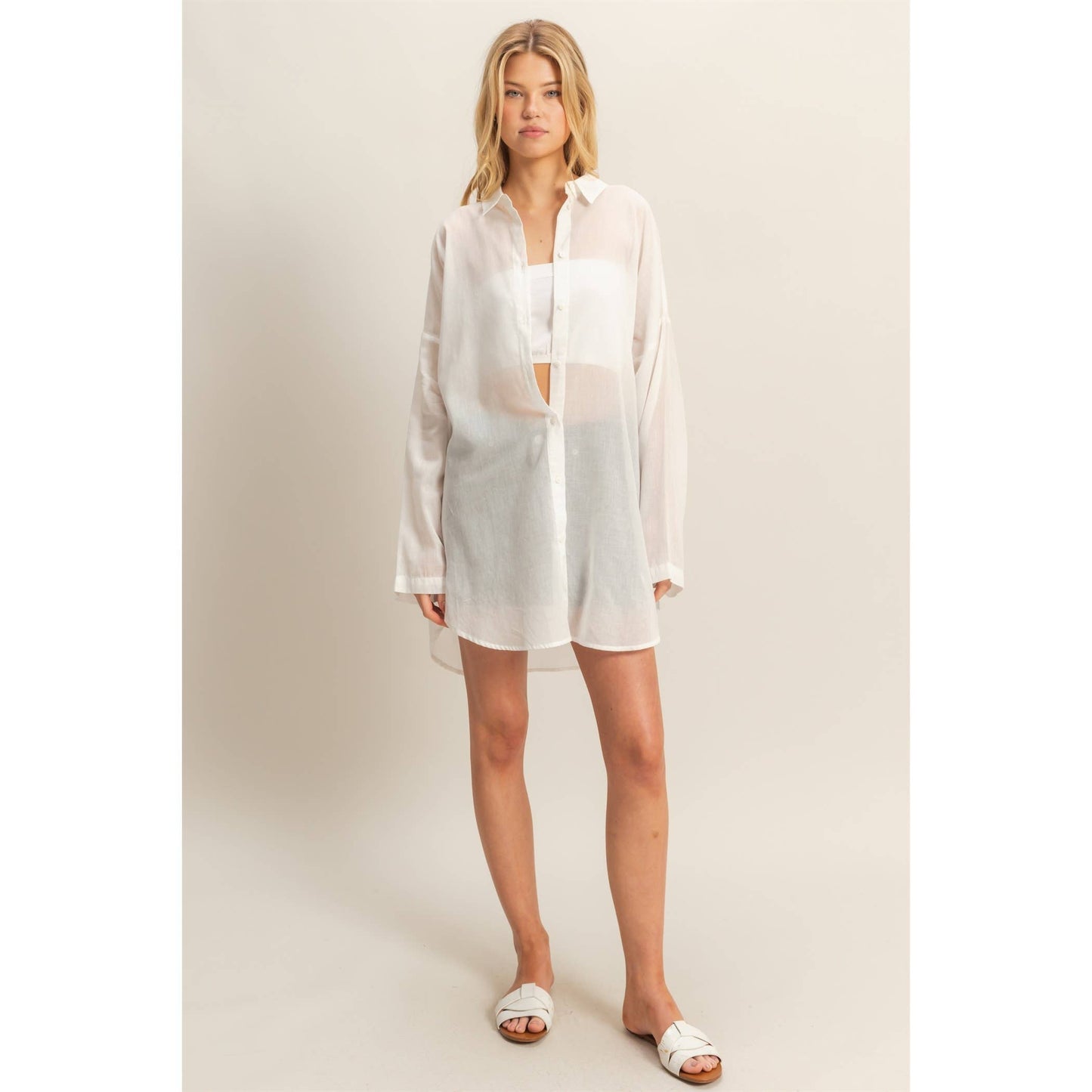 The Blake Cotton Voile Button Down Tunic Shirt