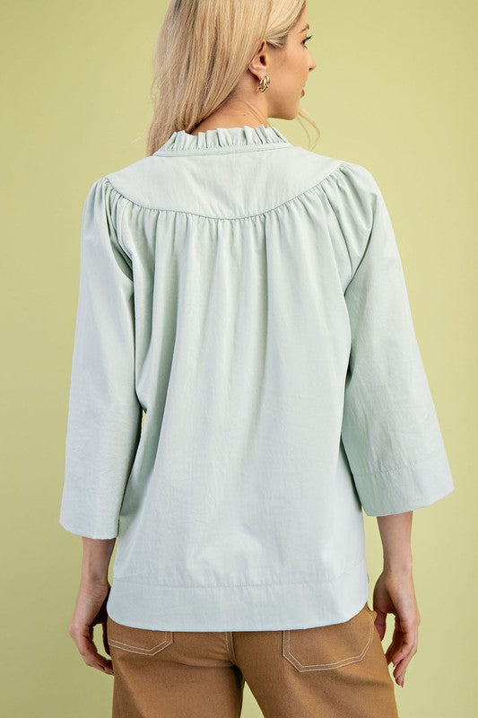 The Stacey Ruffled Neck Blouse in Sage