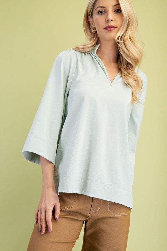The Stacey Ruffled Neck Blouse in Sage