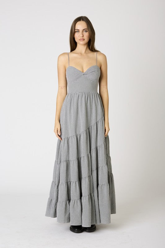 The Samantha Tiered Dress in Bl ack/White Gingham