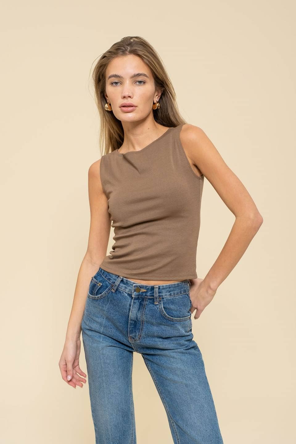 The Twila Sleeveless Knit Tank Top in Mocha