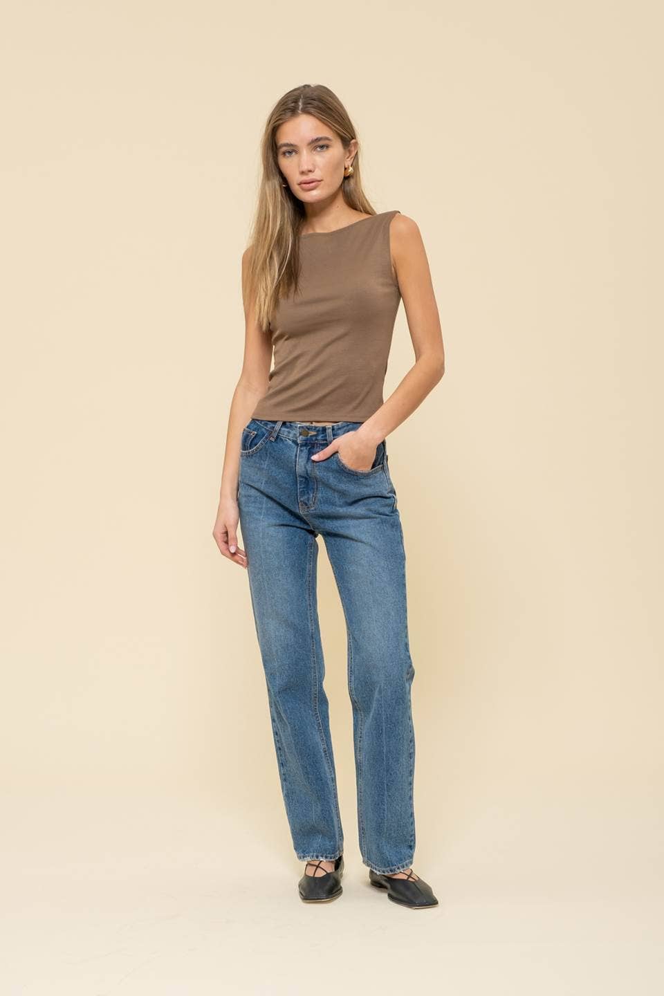 The Twila Sleeveless Knit Tank Top in Mocha