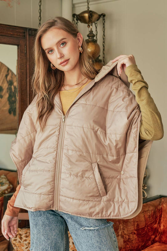 The Miley Zip Up Puffer Cape with Hood