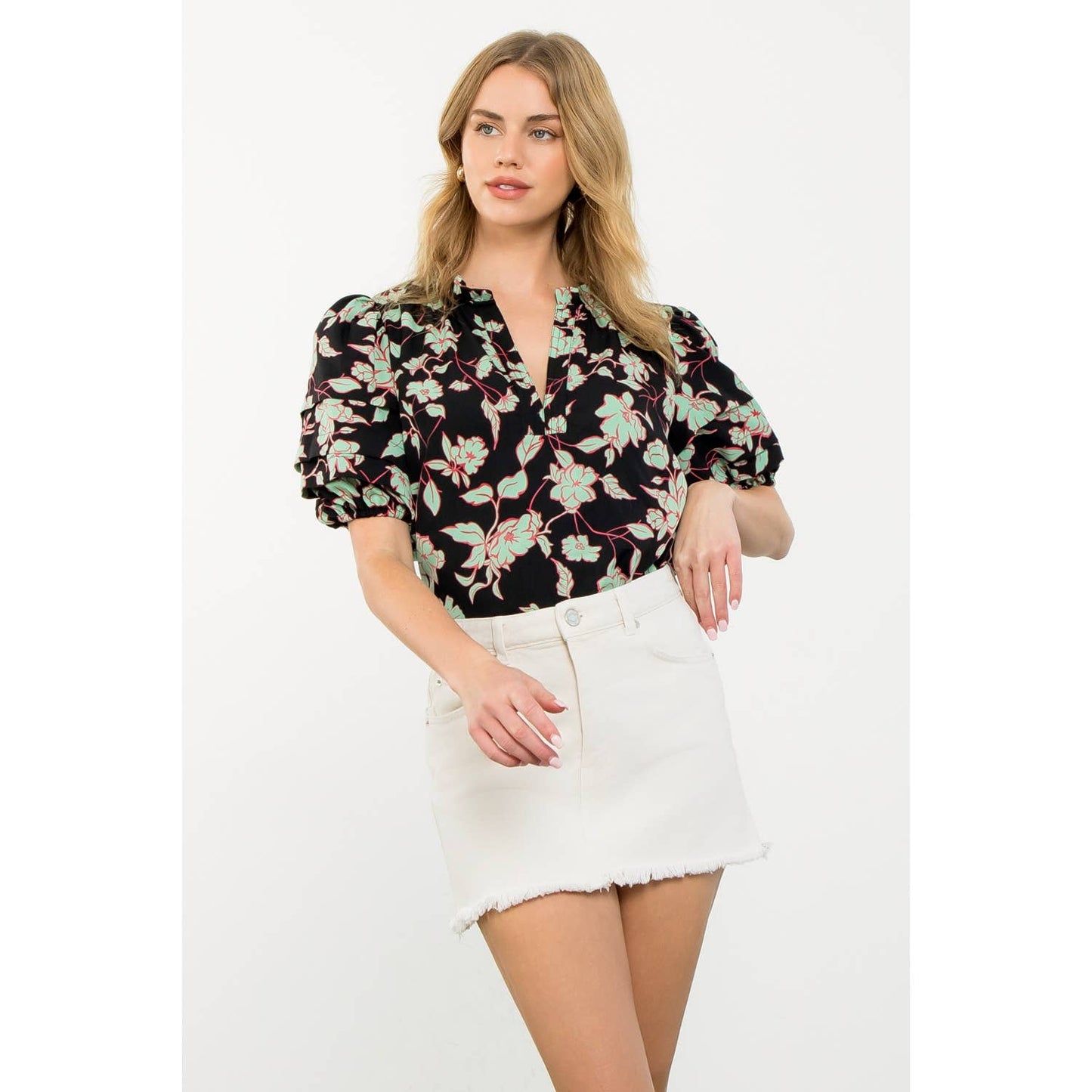 The Carolyn Puff Sleeve Flower Print Top