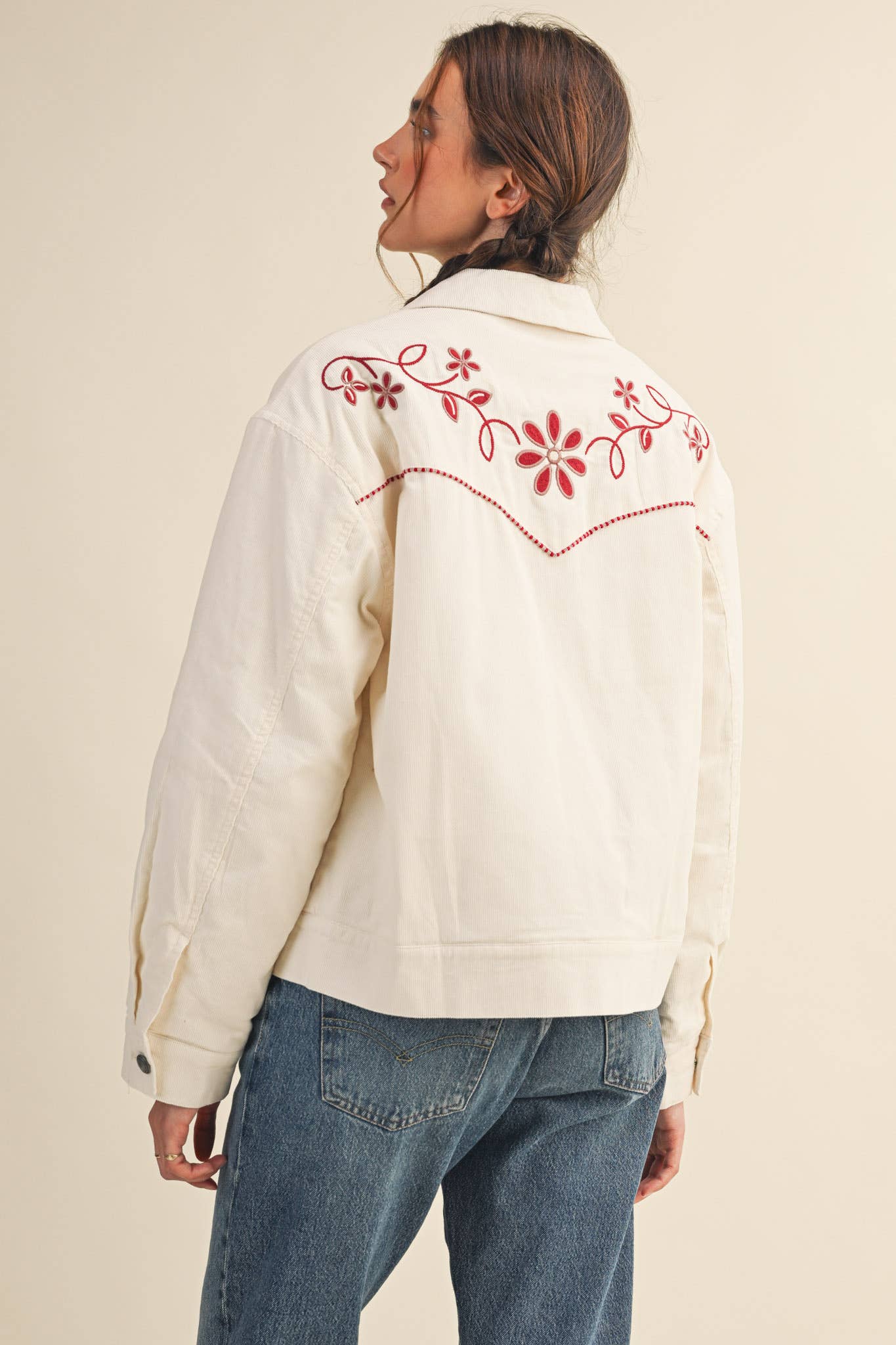 The Evie Floral Embroidered Corduroy Jacket