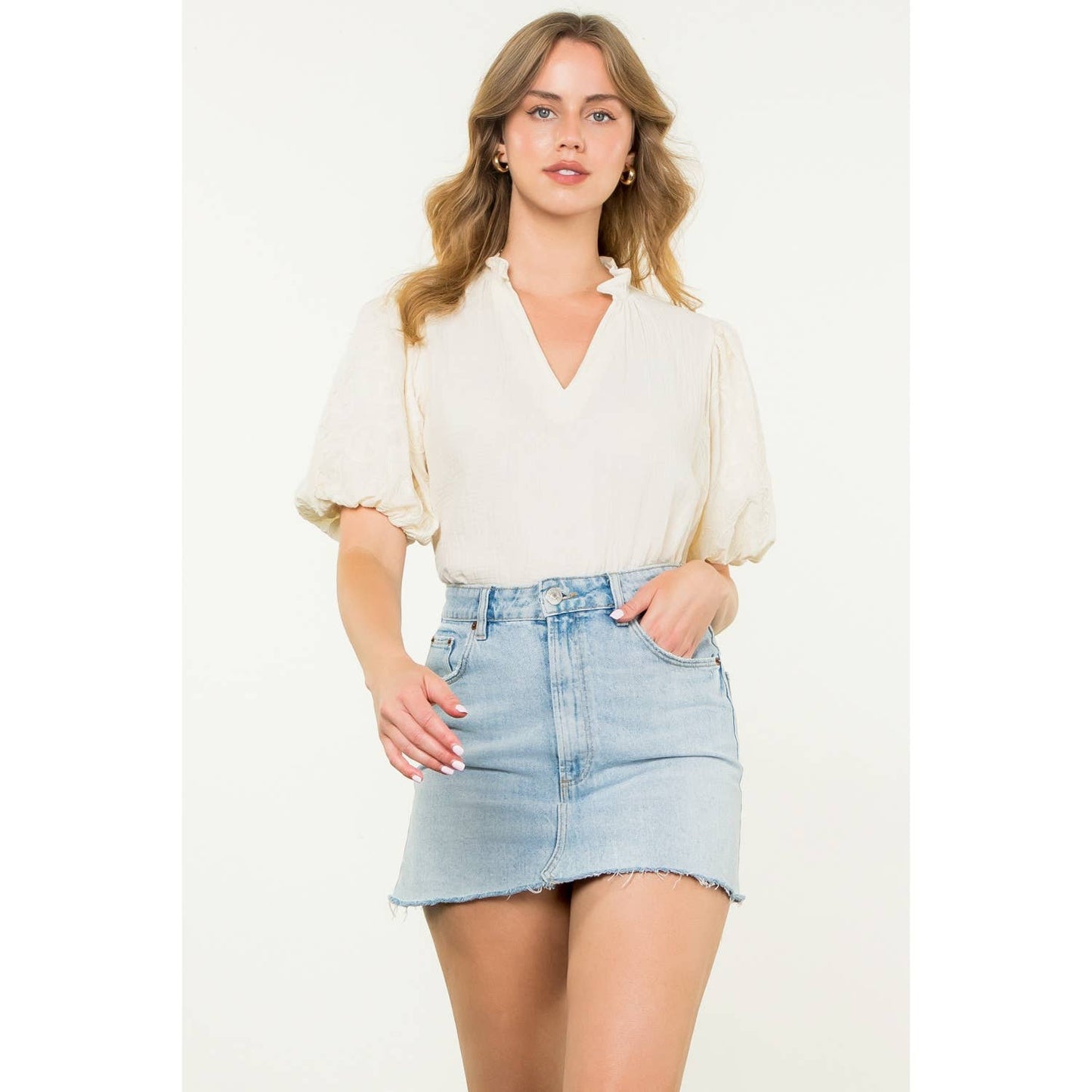 The Sunshine Embroidered Puff Sleeve V-Neck Top