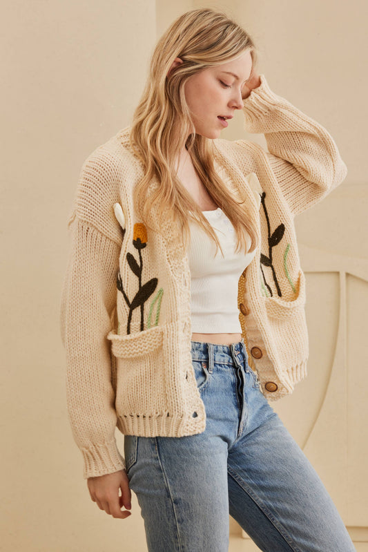 The Gabby Flower Embroidered Knit Cardigan