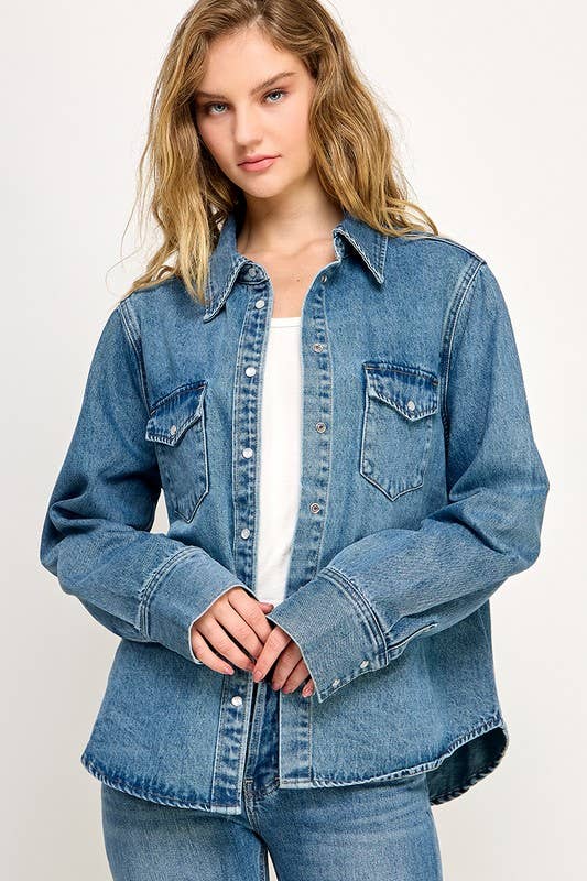 The Logan Western Denim Relaxed Fit Snap Button Down