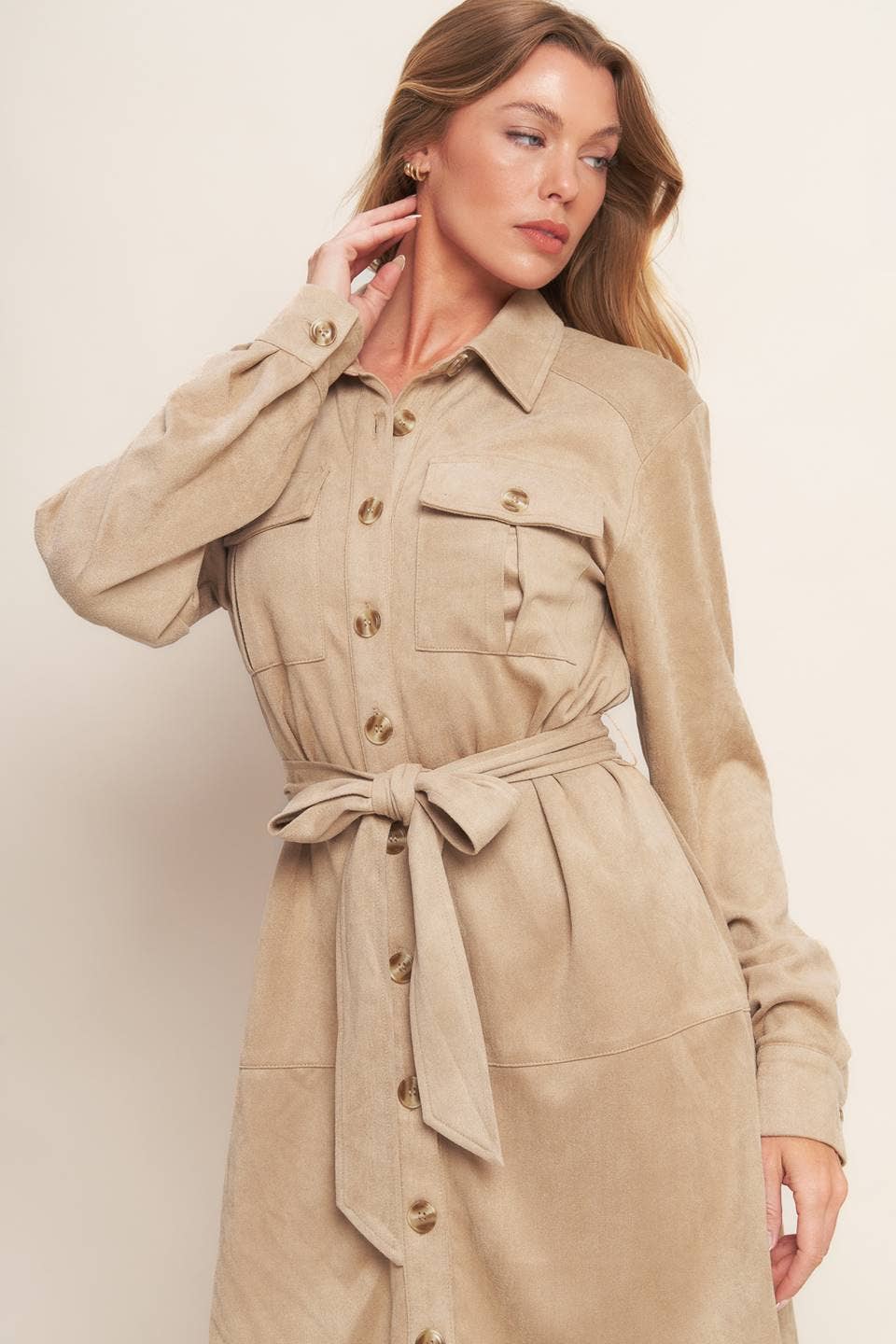 The Sadie Faux Suede Shirt Dress
