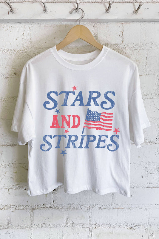 Stars and Stripes Flag Graphic Long Crop Top