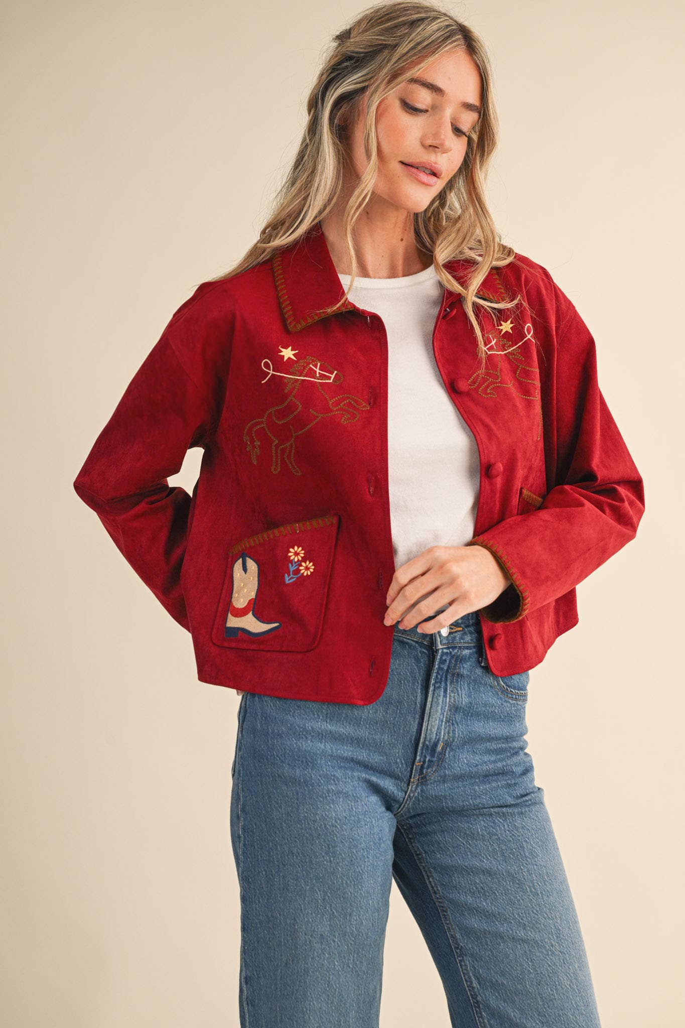The Calico Western Embroidered Suede Jacket – Wine