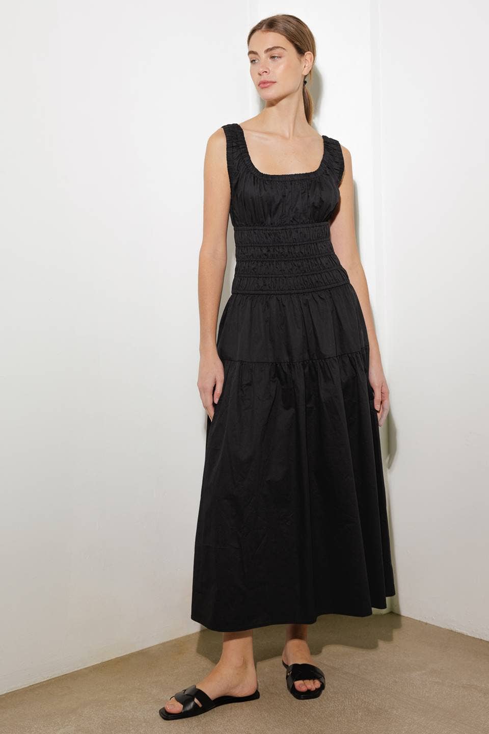 The Margot Black Cotton Poplin Maxi Dress