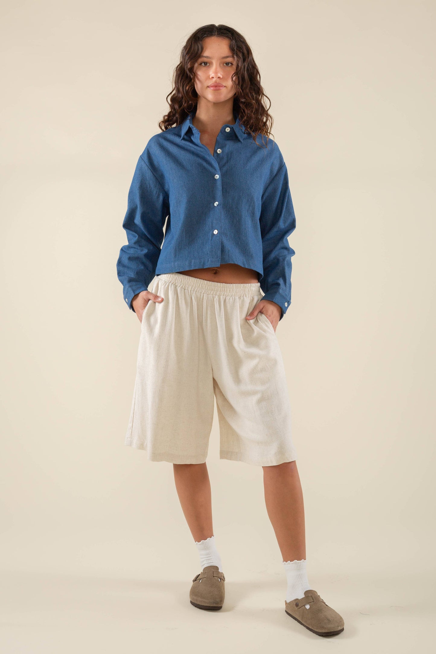 Charli Boxy Long Sleeve Denim Button Down
