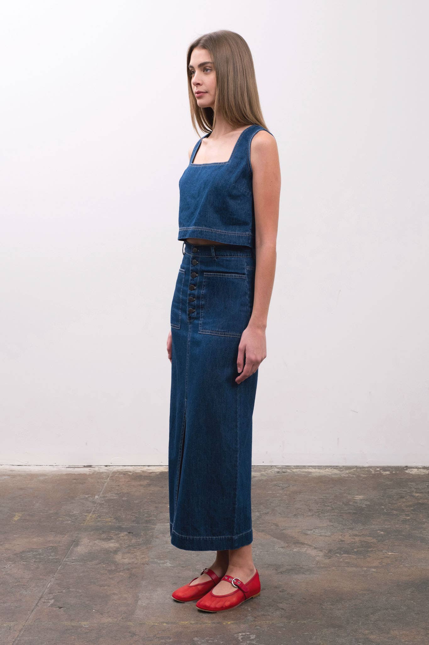 The Diana Denim Midi Skirt Set