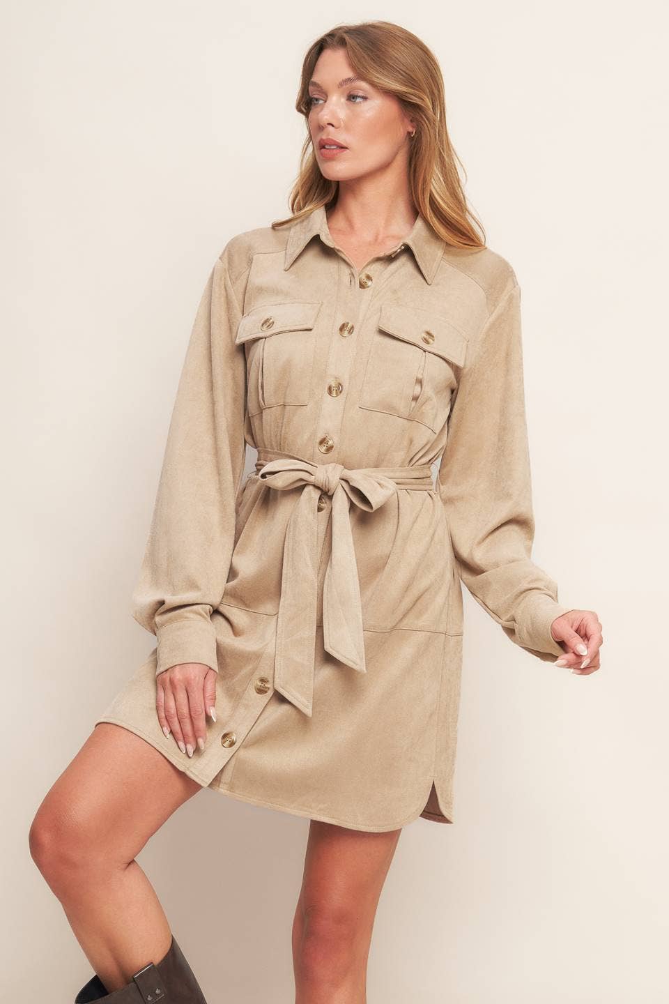The Sadie Faux Suede Shirt Dress