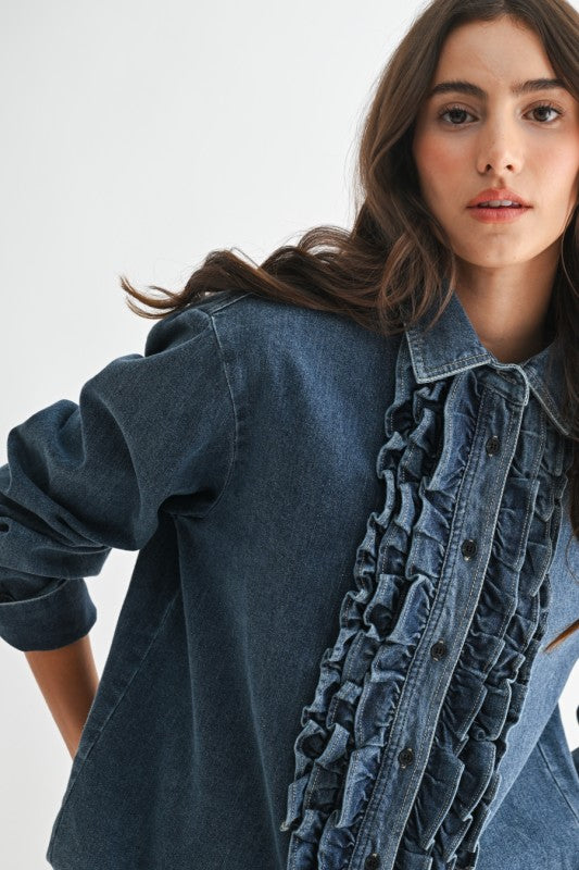 The Rowdy Ruffle Denim Top