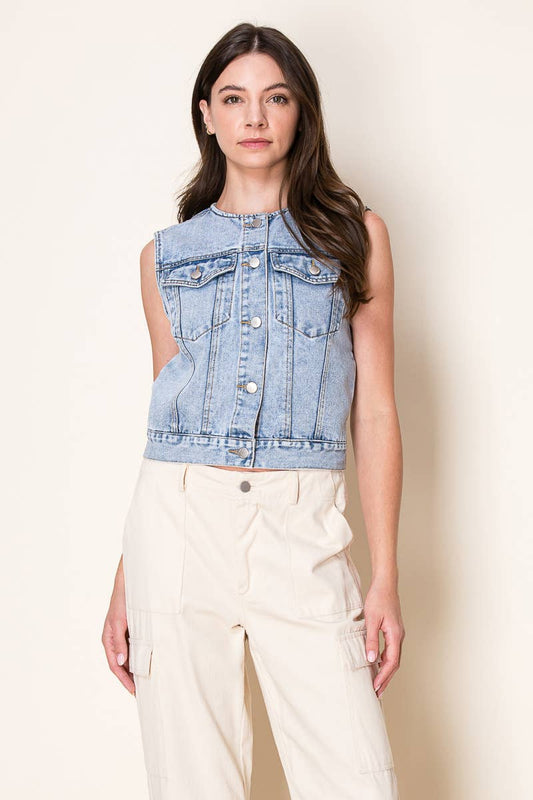 The Dolly Light Washed Denim Trucker Vest