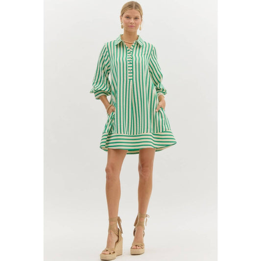 The Wynonna Green Stripe Seersucker Mini Dress