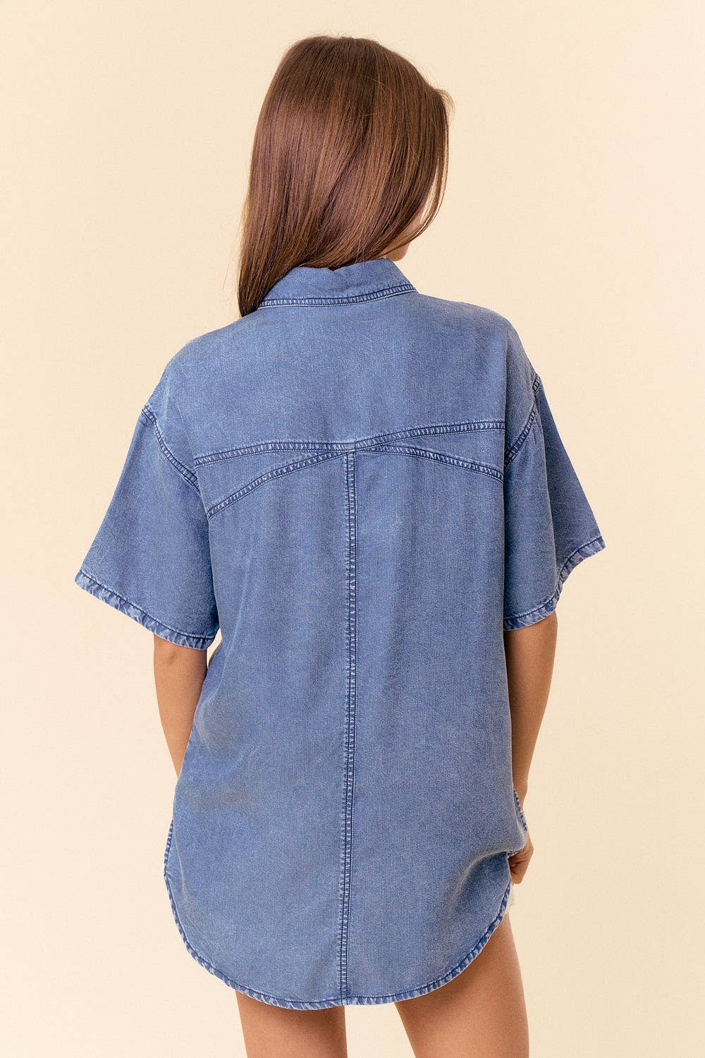 The Amanda Tencel Denim Pearl Snap Shirt in Light or Dark Denim