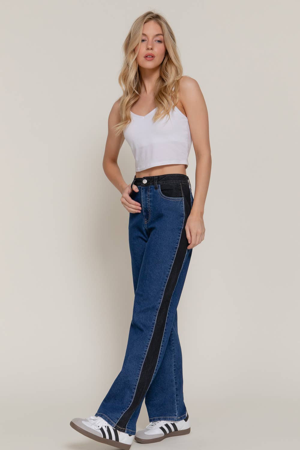 The Valerie Side Contrast Color Straight Fit Denim Pants