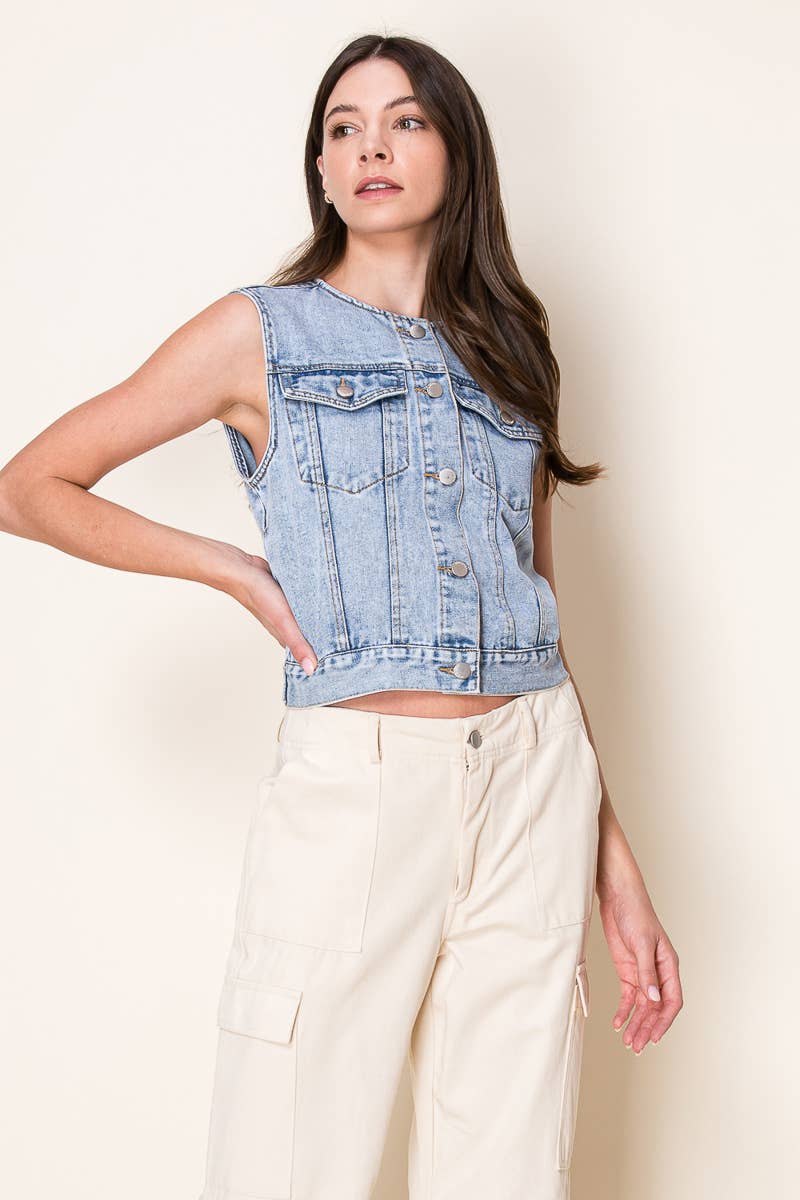 The Dolly Light Washed Denim Trucker Vest