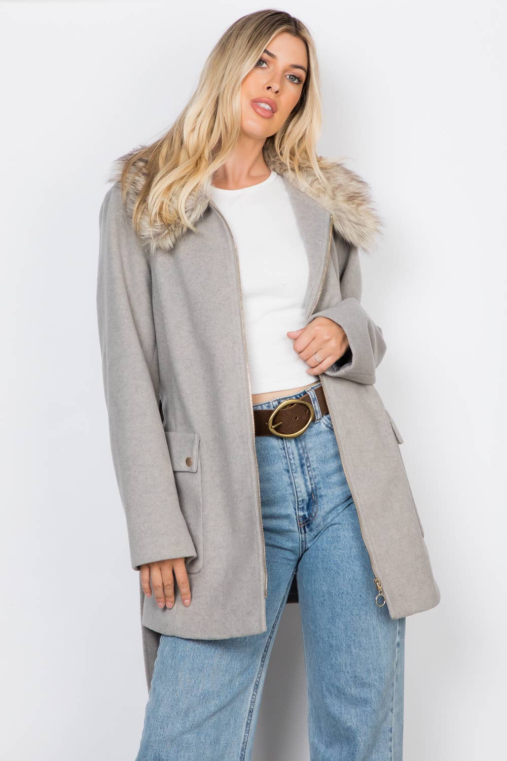 The Aspen Ridge Faux Fur Belted Coat