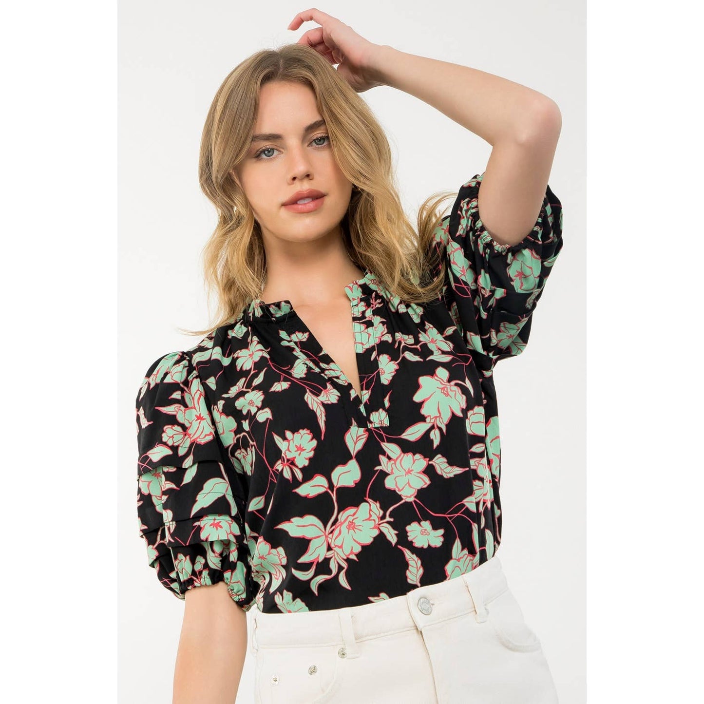 The Carolyn Puff Sleeve Flower Print Top