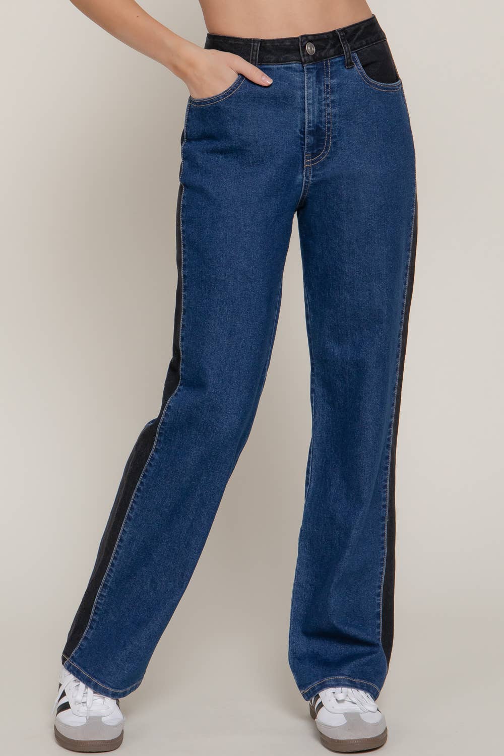 The Valerie Side Contrast Color Straight Fit Denim Pants