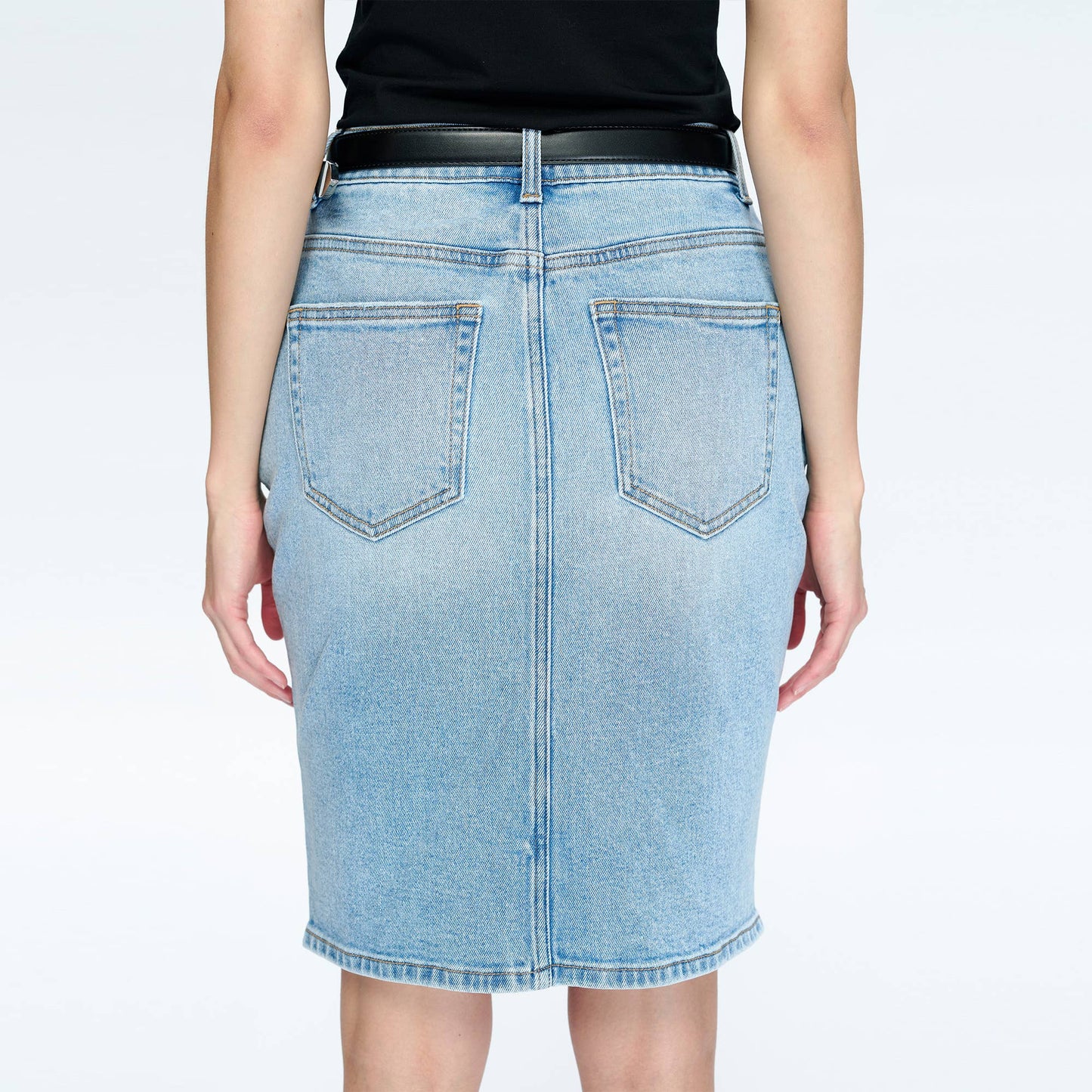 The Cobalt Longer Denim Pencil Skirt