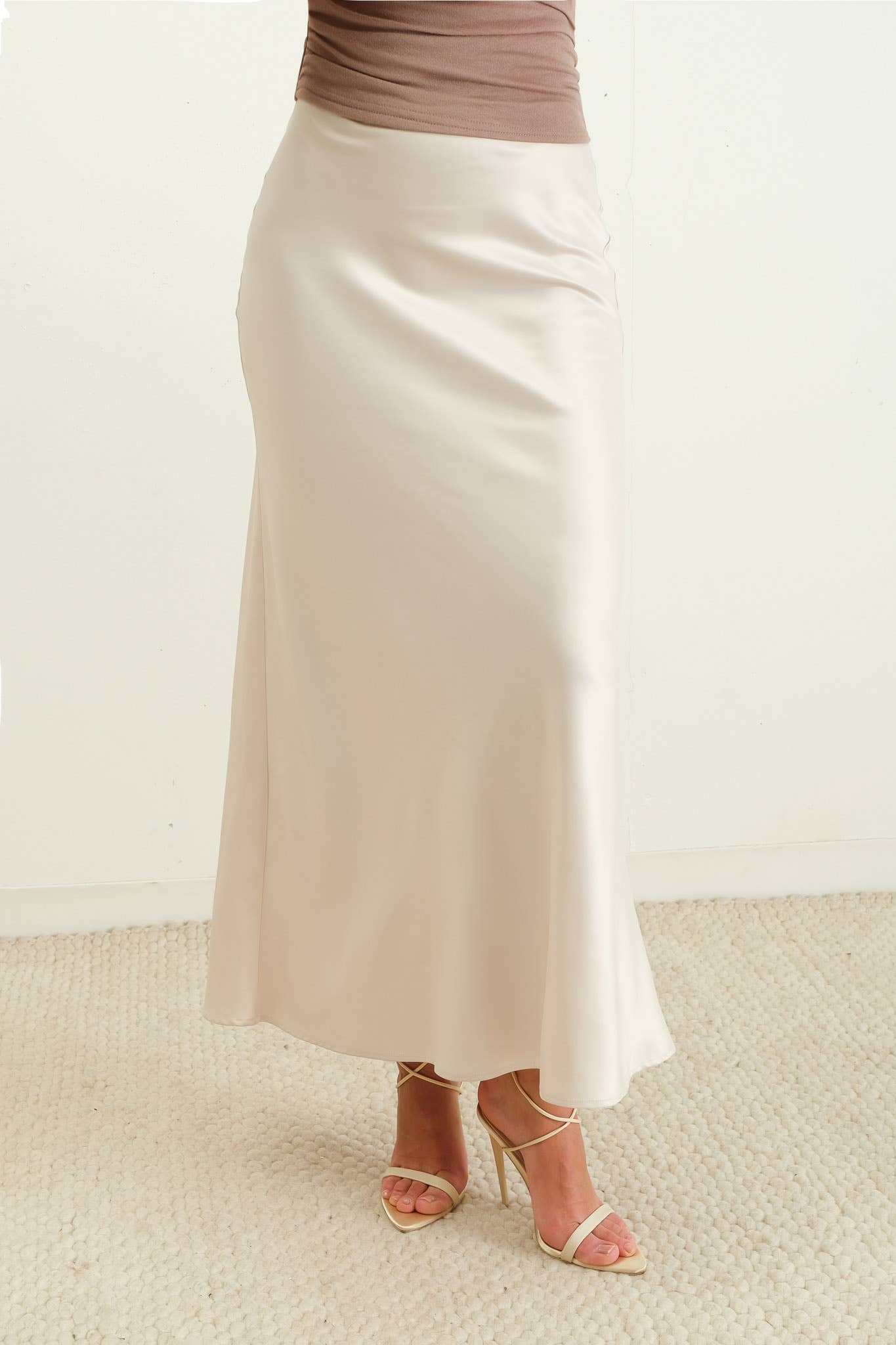 The Natalie Satin Slip Midi Skirt