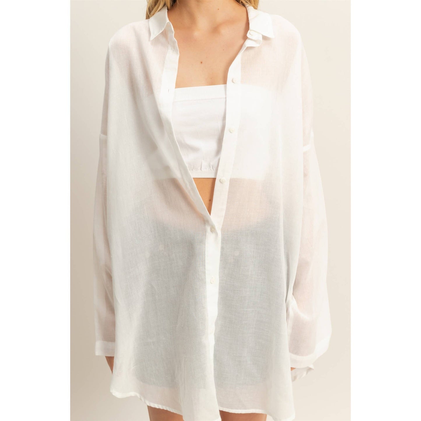 The Blake Cotton Voile Button Down Tunic Shirt