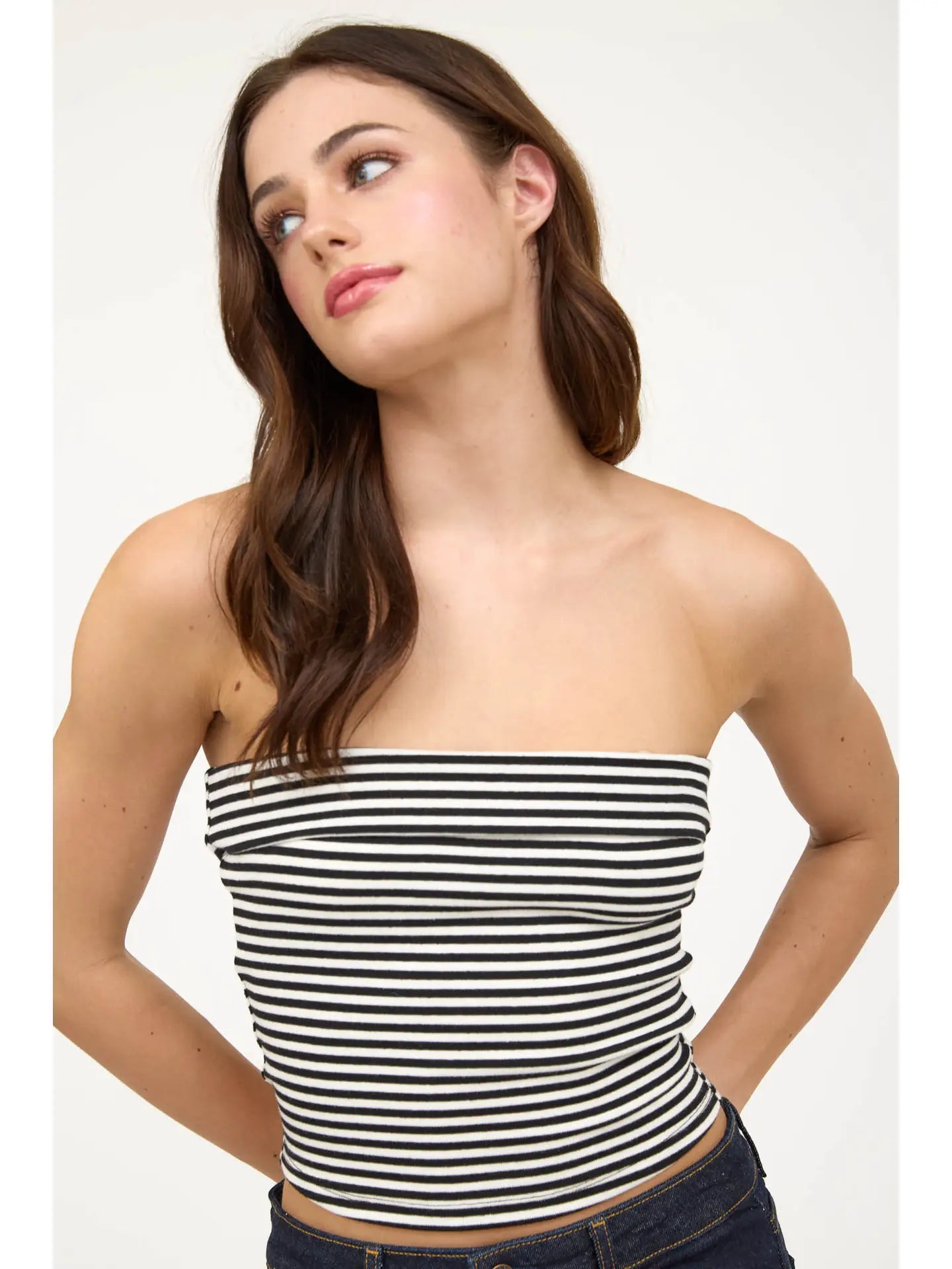 The Ariel Stripe Fold over Knit Top