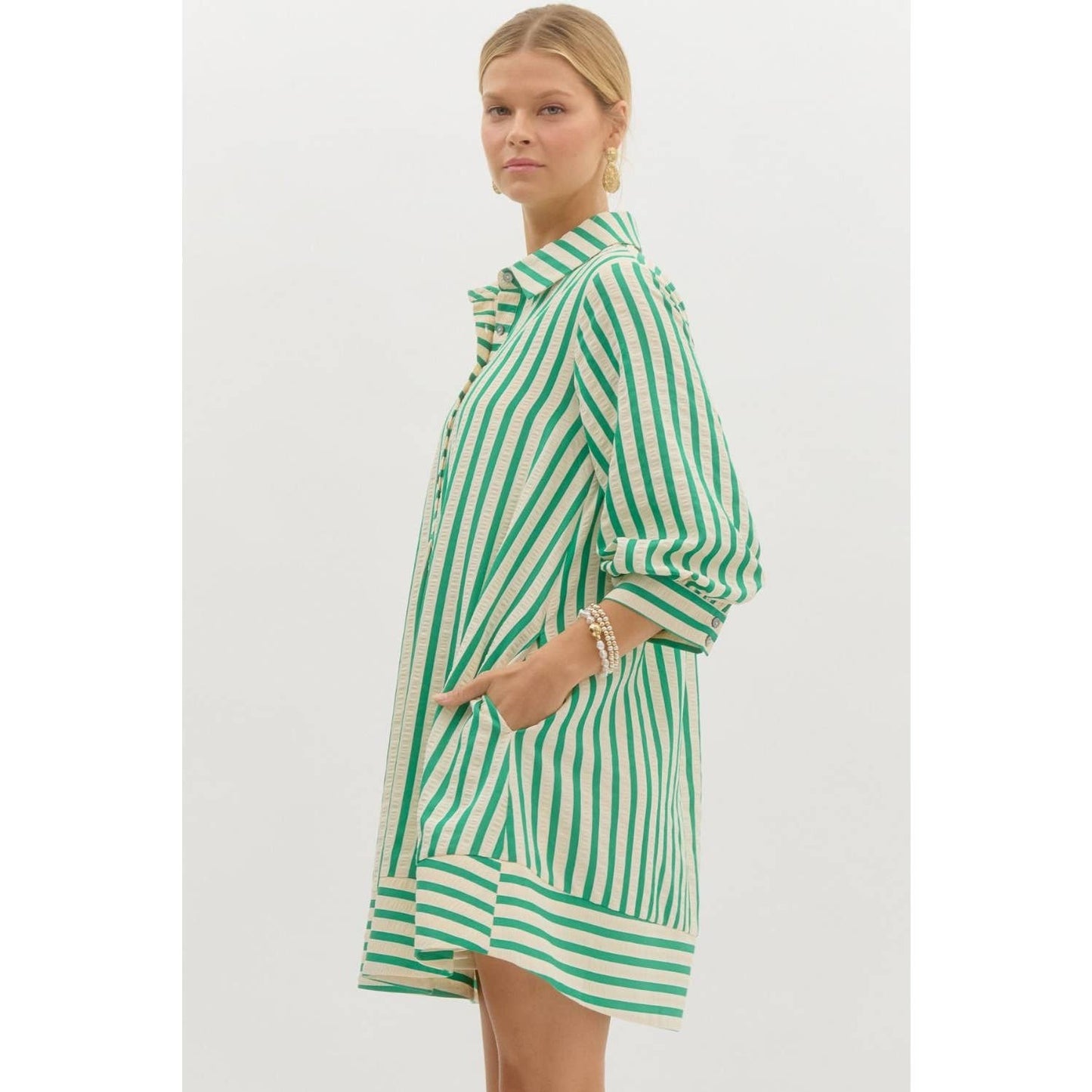 The Wynonna Green Stripe Seersucker Mini Dress