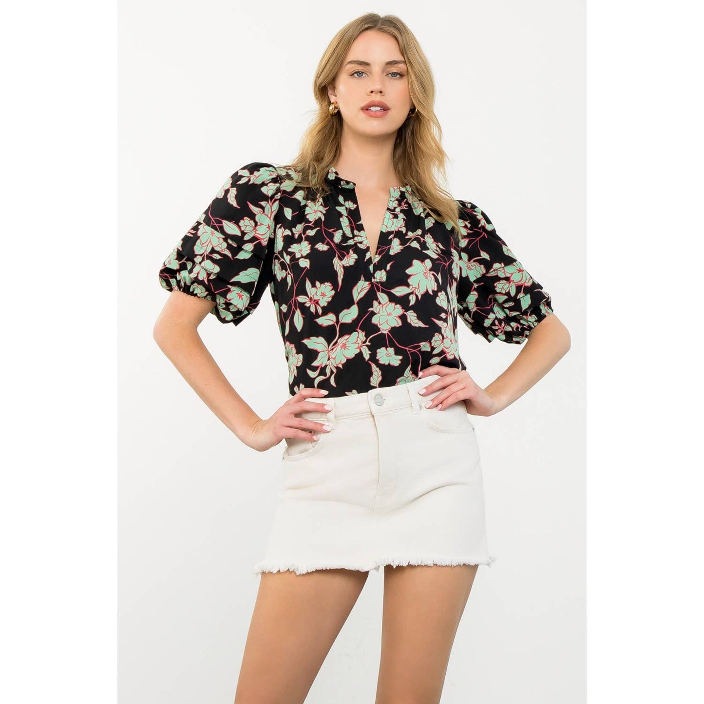 The Carolyn Puff Sleeve Flower Print Top