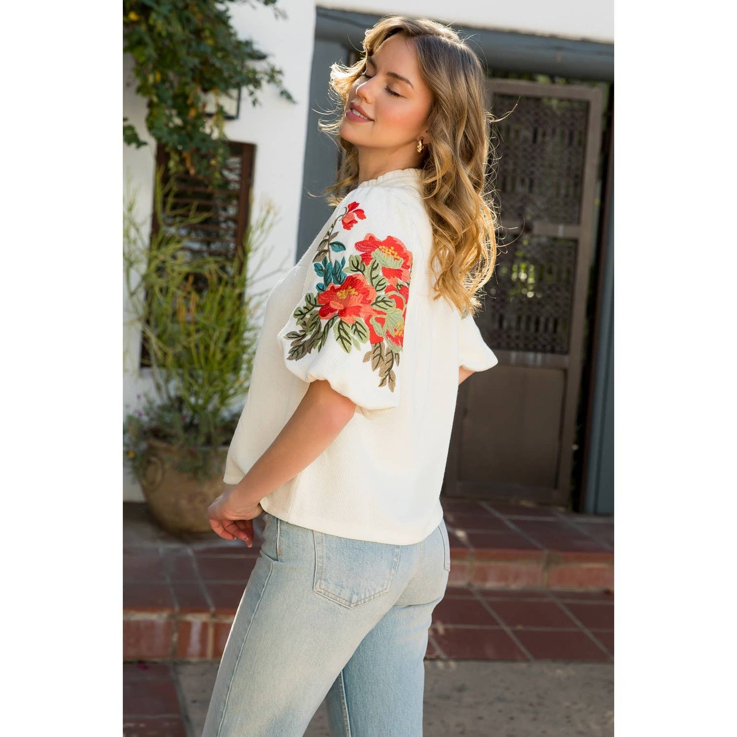 The Lily Floral Embroidered Puff Sleeve Top