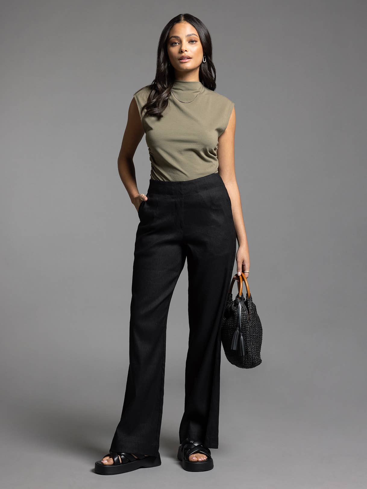 The Jane Straight Cut Linen Pants in Black or Oatmeal