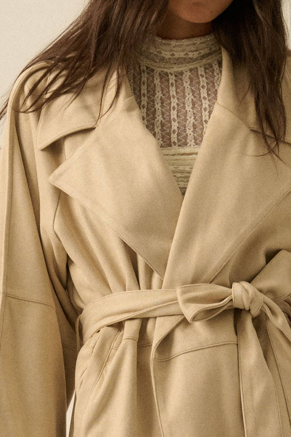 Sierra Sandstone Faux Suede Trench Coat